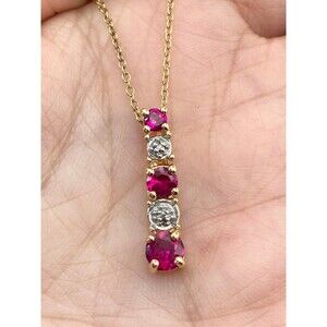 Ross Simons 925 sterling 14k gold vermeil natural ruby diamond necklace